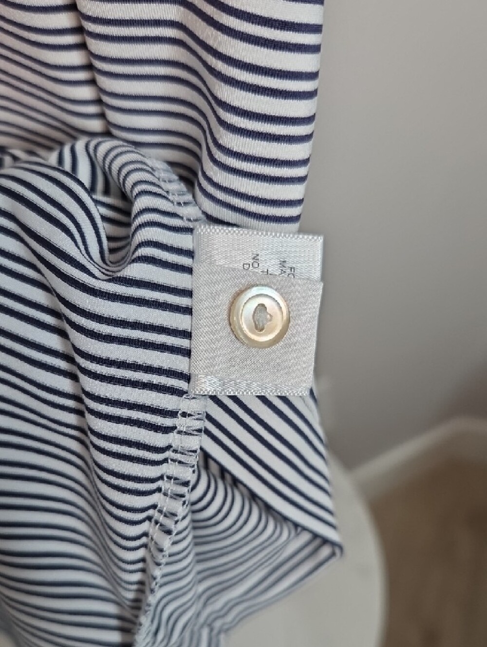 Peter Millar Shirt Men's XL Crown Crafted Golf Stretch Polo Black White Striped - Picture 8 of 8